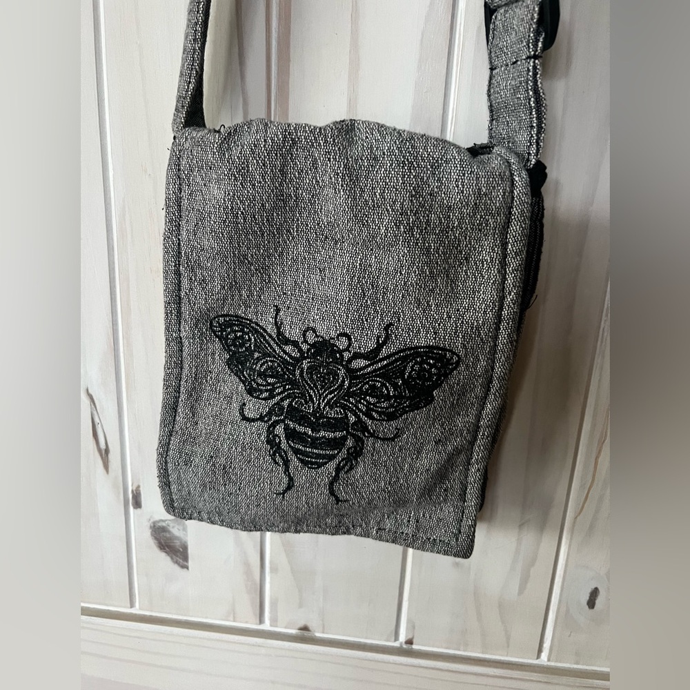 Gray and Black Bee Crossbody Bag